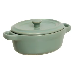 Mini Oval Earthenware Saucepan Dish with Lid & Handles - Stoneware