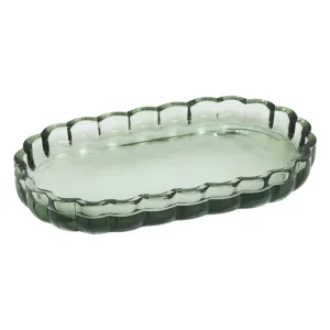 Tray Florea Decorative Green Glass Tray, Scalloped Oval 19.7 —11.4 —2.5 cm