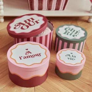 Set of 4 "Cherie" Round Decorative Storage Boxes, Stackable, D25Ã—H15cm