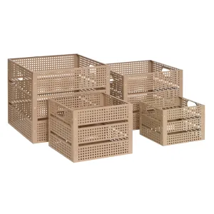 Azae Set of 4 Perforated Steel Storage Crates - Beige