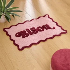 Wool-effect Rug "Cherry" - Pink Tufted Cotton Rug, Wavy Edges