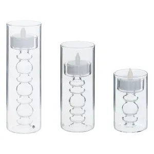 3 LED Candles "Lena" - Borosilicate Glass Stands D.6 x H.19 cm