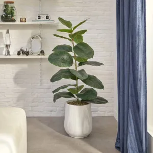 Artificial Ficus Sky in Pot â€“ 145 cm White Ribbed Magnesium Oxide Pot