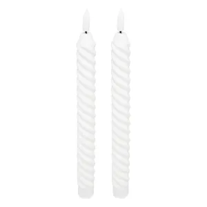 Set of 2 LED Stick Candles "Twist Aloe" - White Twisted Taper, 150h Flicker
