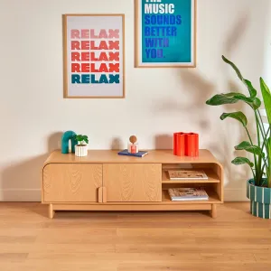 TV Stand Lee - 2 Doors 1 Shelf, Birch-Effect FSC Engineered Wood