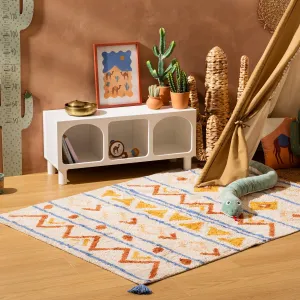 Anton Rug: Tufted Cotton Kids Area Rug with Pompoms 170x120 cm