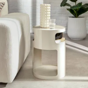 Side Table "Ashdal" - Round Glossy Steel Frame, 2 Shelves, D32.5Ã—H45 cm
