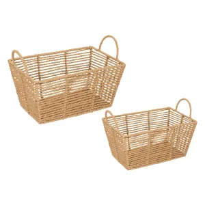 Set of 2 Baskets - Paper-braided Storage with Handles 35/30x24x17 cm