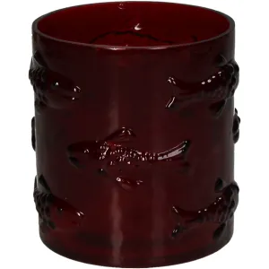 Candle Holder Fishes Red Glass Decorative Accent