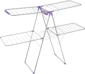 Laundry Dryer Venissa Double Winged Clothes Drying Rack with Basket, Grey