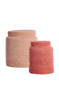 Seagrass Basket Set 2 Pcs Round Pink Storage Organizer