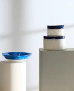 Oeco Box With Lid White And Blue Decorative Storage Organizer