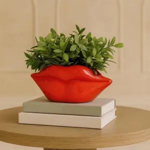 Planter Lips Red Polyresin Decorative Vase for Modern Home Decor