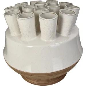 Vase Stoneware White Modern Multi-Tube Decorative Accent