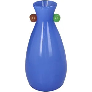 Vase Glass Blue Decorative Accent with Green Detail, 31.5 cm