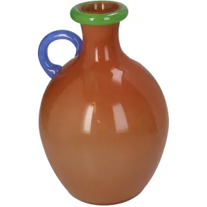 Vase Glass Multicolor Decorative Red Glass Vase with Blue Handle