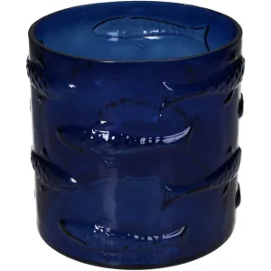 Glass Candle Holder Fishes Design Blue Decorative Accent