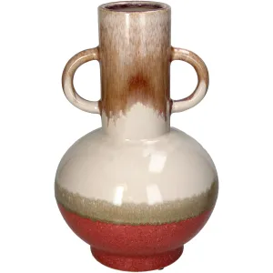 Vase Stoneware Red Decorative Table Accent, Modern Glazed Finish