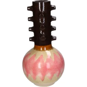 Vase Stoneware Pink Retro Blossom Ceramic Decorative Accent