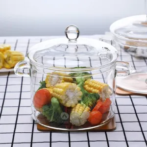 Glass Cooker Borosilicate Pot With Lid For Stove And Microwave