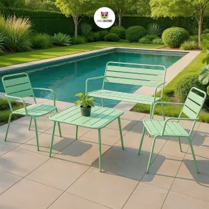 Garden Furniture 4-Seater Set Cactus Green Powder-Coated Steel Outdoor Lounge
