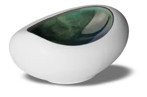 Matt White and Blue Oval Serving Bowl Porcelain Hand-Decorated 20cm