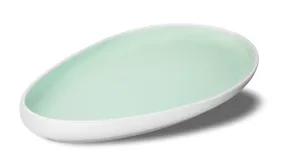 Matt White and Aquamarine Porcelain Serving Plate, Modern Oval Design