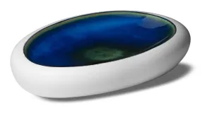 Oval Gourmet Serving Plate Matt White and Blue Porcelain Tray