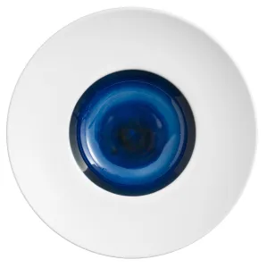 Matt White and Blue Pasta Plate, Deep Porcelain Bowl, 27 cm