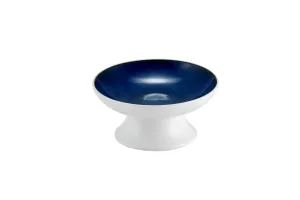 Matt White and Blue Cake Stand, Porcelain Dessert Display, D.13.5 cm