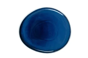 Matt White and Blue Dessert Plate, Hand-Decorated Porcelain Tableware