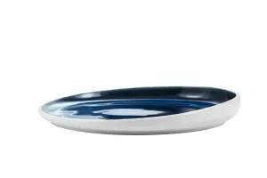 White Matt and Blue Oblique Dinner Plate, Porcelain, Modern Tableware