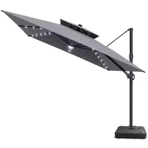 Aluminum Square Umbrella With LED, 3x3m, 360Â° Rotation, Double Vent