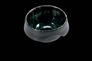 Round Black and Green Stoneware Bowl, Unique Modern Tableware