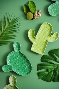 Cactus Plate, Unique Porcelain Green Plate, 20.5x19x2 cm