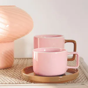 Chic Mug with Saucer Two-Tone Earthenware Cup Set for Kitchen