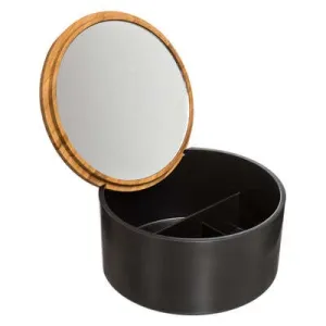 Jewelry Box with Mirror Bamboo Lid Black Organizer