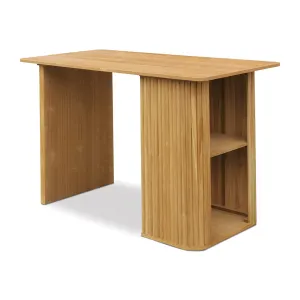 Desk Lize Natural Ash Wood Kids Study Table with Storage Shelves