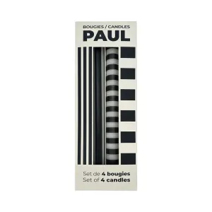 Set of 4 Paul Black and Striped Long Candles for Home Decor