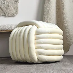 Stool with Decorative Trim Pouf, Plush Ribbed Design, Kaki or White