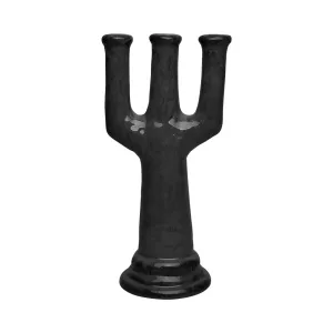 Pottery Black Candleholder Chandelier Ceramic Three-Arm Table Decor