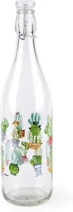 Cactus Glass Bottle With Colorful Cactus Print, 1 Liter Drinkware