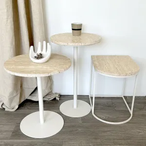 Travertine Infinity Side Table Modern Metal Accent Table