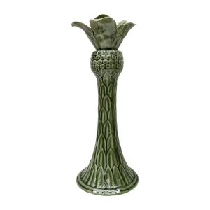 Palm Candle Holder Green Ceramic Decorative Table Accent