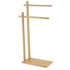 Bamboo Towel Rack with 2 Bars Freestanding Bathroom Organizer