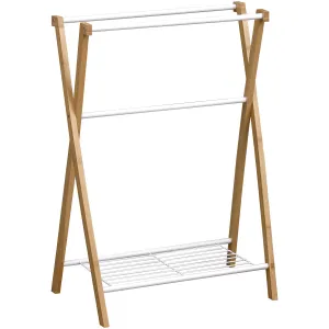 Bamboo Metal Towel Rack with 3 Bars and Bottom Storage Shelf