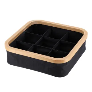 Foldable Basket with 9 Compartments, Bamboo Trim, Polyester Organizer