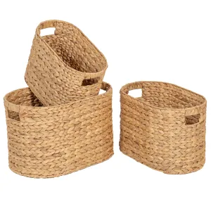 Set of 3 Oval Hyacinth Baskets with Integrated Handles for Storage