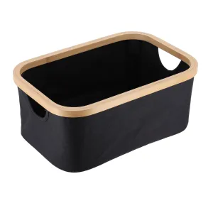 Foldable Rectangular Basket Black Polyester Bamboo Storage Organizer