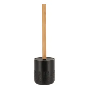 Toilet Brush with Bamboo Handle Matte Black Polyresin Chevron Design